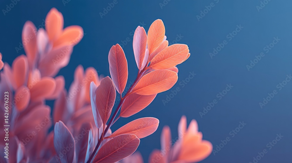 Fototapeta premium vibrant neon-colored leaves with minimalistic design against vivid backdrop create clean image