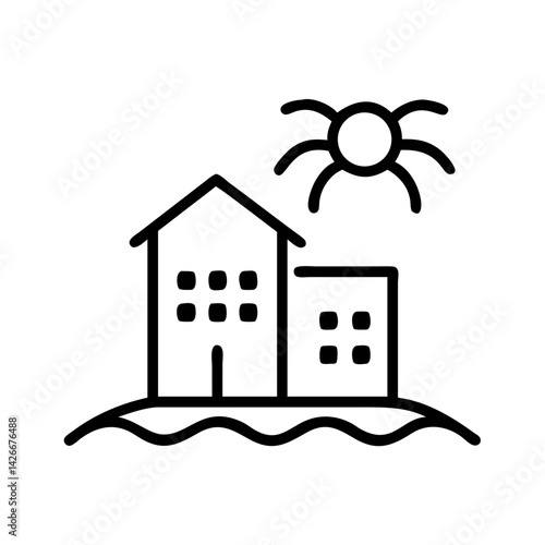 Beachfront Resort Building Icon Design