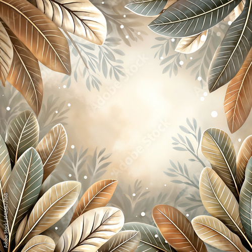 Obraz na płótnie Warm-toned leaves framing a soft background w salonie