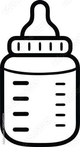 Baby milk bottle icon. Thin linear baby milk bottle outline icon isolated on white background from kid and baby collection. Line vector sign, symbol for web and mobile