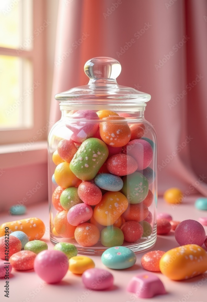 colorful assorted candies glass jar sweet treats vibrant sweets sugar art candy jar decorative delight, confection, snack, gummy, lollipop, chewy, chocolate
