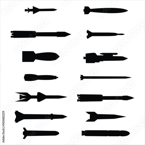 set of ballistic missile silhouettes