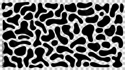 Abstract organic black blobs with irregular shapes, perfect for speech bubbles and modern decor. Set of fluid, liquid elements with simple blotch forms. High quality vector illustration.