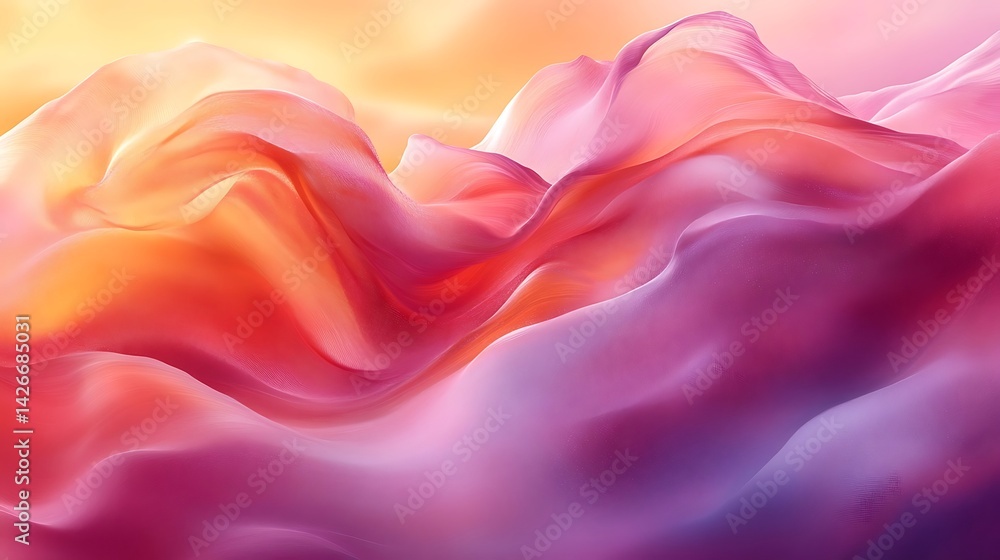 Fototapeta premium Vibrant, flowing abstract textiles in warm sunset hues.