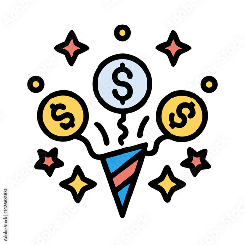 Celebration with Dollar Symbols Icon Design