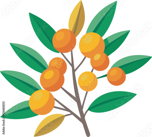 A vibrant vector art illustration showcasing the delicious and tangy sea buckthorn fruit, highlighting its bright orange berries.