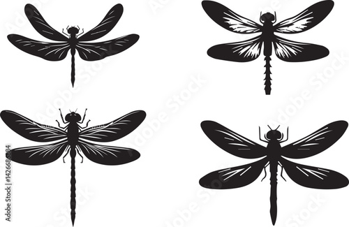 Dragonfly silhouette vector EPS SET