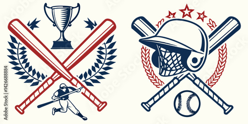 Canvas Print American Baseball Team Logo Design featuring crossed bats and a shield