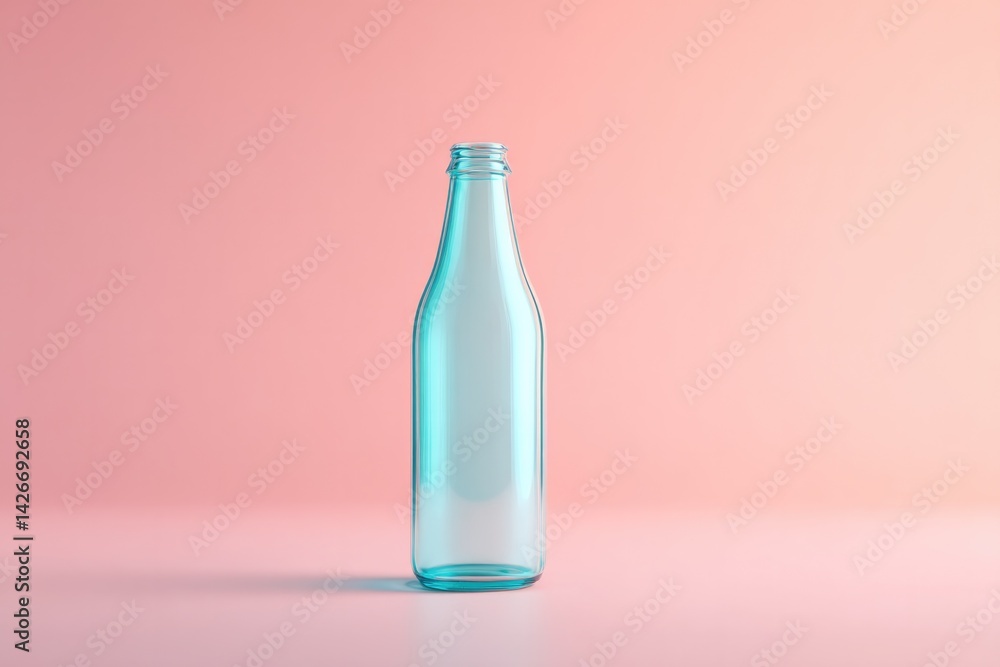 lone glass bottle symbolizing recycling sits upright on smooth pastel background lone glass bottle symbolizing recycling sits upright on smooth pastel background