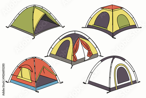 set of Camping tent silhouette vector illustration