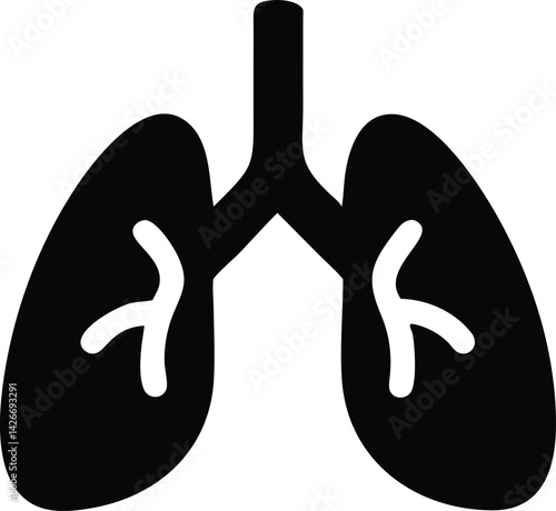 Lungs Icon, Human Respiratory System Anatomy Isolated on Transparent Background