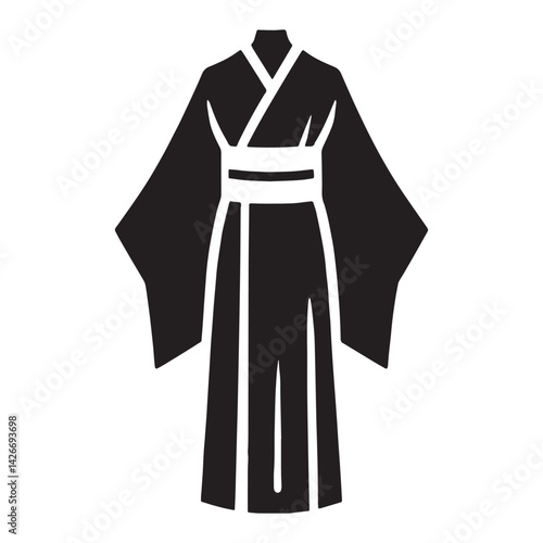 Regal Kimono silhouette, traditional elegance redefined – Kimono illustration – Minimalist Kimono vector – Ladies dress silhouette

