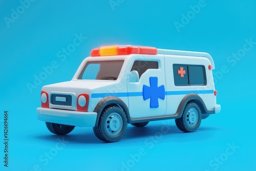 Wallpaper Mural White toy ambulance on a vibrant blue background. Torontodigital.ca