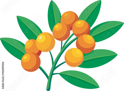A vibrant vector art illustration showcasing the delicious and tangy sea buckthorn fruit, highlighting its bright orange berries.