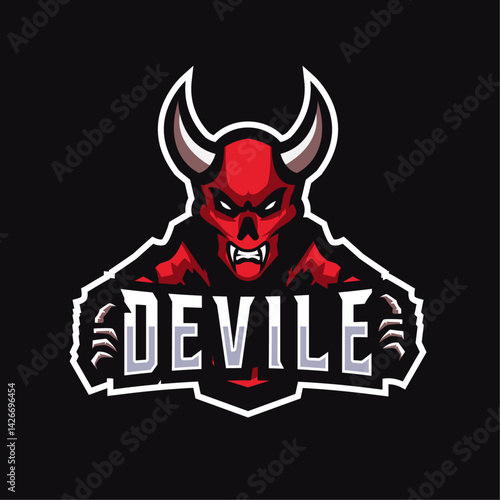 Demonic Emblem: A striking illustration of a devil, with horns and a sinister grin, forms the central focus against a bold, dark background, perfect for adding a touch of bold, intense graphics.