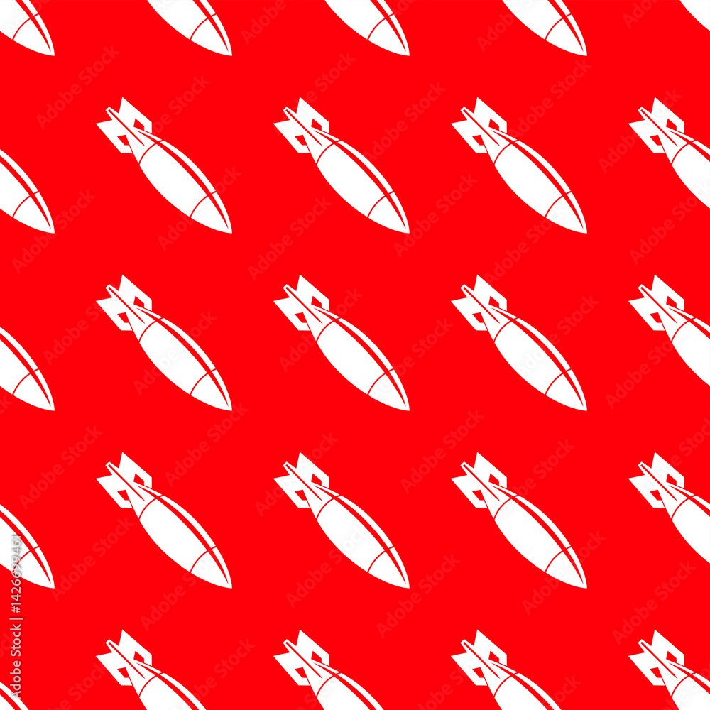 Fototapeta premium Seamless pattern, bomb. Air bomb, symbol of war, bombardment or explosion. Powerful offensive weapon. Isolated rester illustration.