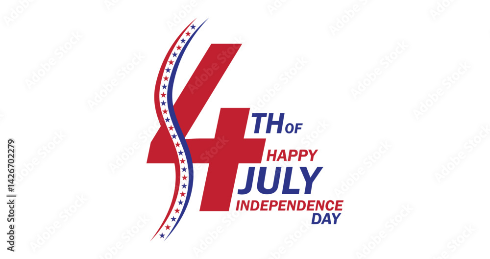 Fototapeta premium 4th of july america independence day. fourth july of united state of america text and flug design use for banner, advertisement, social media, post card etc png and vector illustration on transparent 