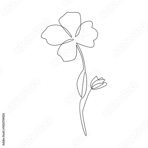 Romantic Flower in one line art outline drawing on white background minimal vector stroke