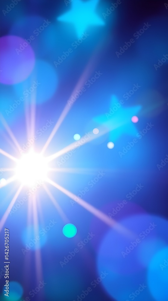 Fototapeta premium Abstract blue background with rays and stars