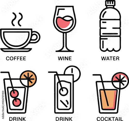 Drinks Line Editable Icons set. Vector illustration in modern thin line style of beverages related icons