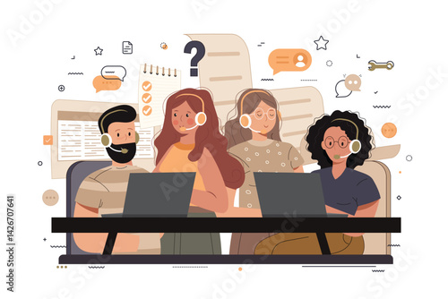 Live support concept. Business customer care service concept. Icon for contact us, support, help, phone call and website click. Flat vector illustration.