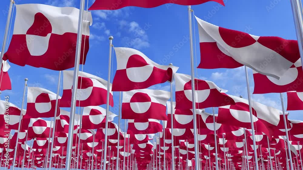 Greenland National flags waving in the wind on a clear day. Digital ...