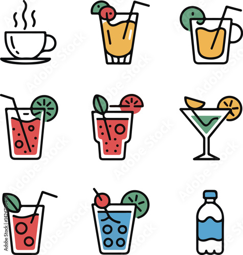 Wallpaper Mural Drinks Line Editable Icons set. Vector illustration in modern thin line style of beverages related icons Torontodigital.ca
