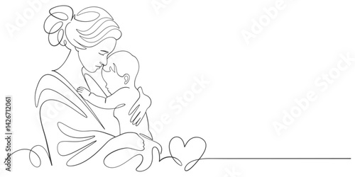 Mothers and baby line art illstration, mother day celebration background	