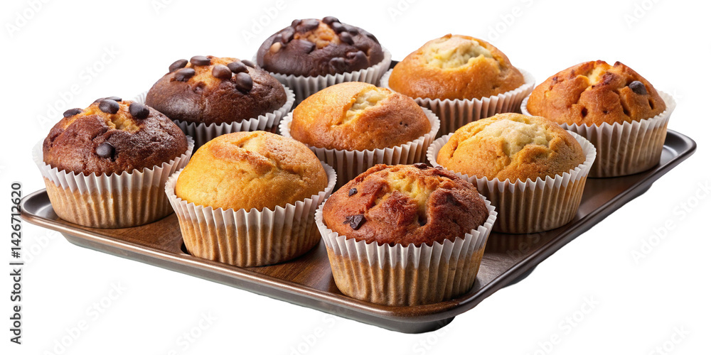 Delicious Variety of Cupcakes on a Baking Sheet with transparent background Delicious Variety of Cupcakes on a Baking Sheet with transparent background