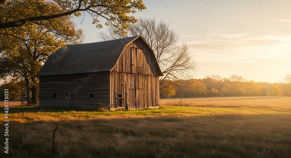 Rustic Barn in a Field at Sunset Rustic Barn in a Field at Sunset