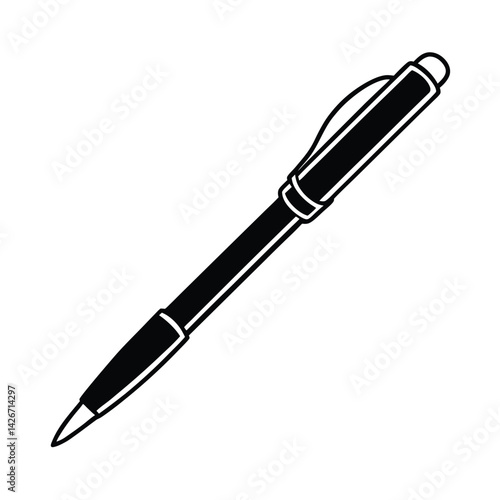 Elegant black and white ballpoint pen illustration for writing and business applications