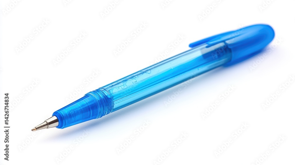 A ballpoint pen with cap isolated on a pure white background, realistic lighting and shadow, ideal for cut-out and compositing A ballpoint pen with cap isolated on a pure white background, realistic lighting and shadow, ideal for cut-out and compositing