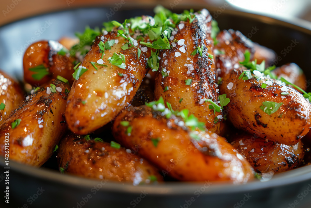 Crispy Roasted Fingerling Potatoes with Parsley and Sea Salt – Close-Up Gourmet Food Photography
Crispy Roasted Fingerling Potatoes with Parsley and Sea Salt – Close-Up Gourmet Food Photography