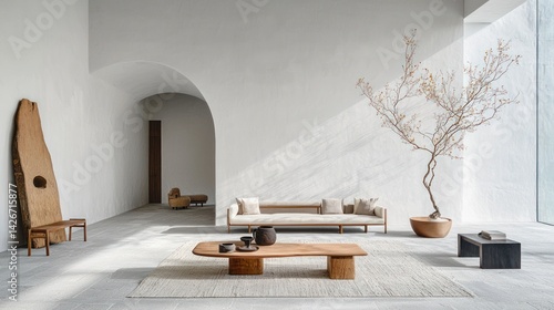 Modern minimalist wooden living room