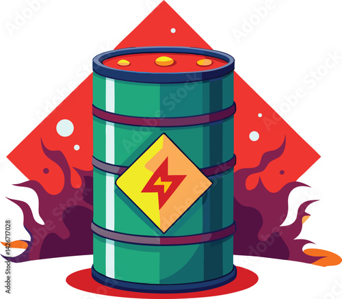 A red metal barrel with a black toxic sign illustrates dangerous waste isolated on white as a 3D container