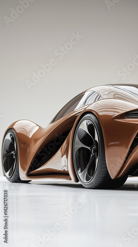 Glossy Mocha Mousse Futuristic Car with Aerodynamic Curves

