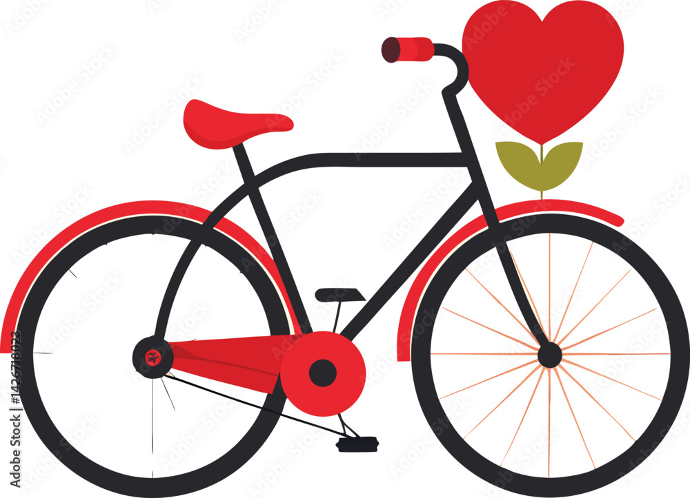 Fototapeta premium A red bicycle, an isolated vintage cycle with black wheels and pedals, stands out against a white background, evoking retro sport and transportation