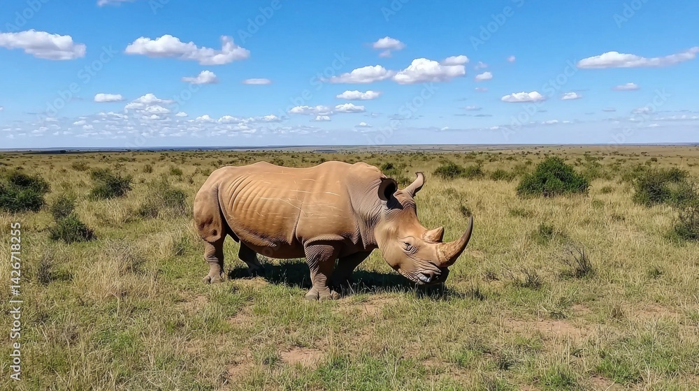 Obraz premium White Rhino in African Savanna, Wildlife Photo