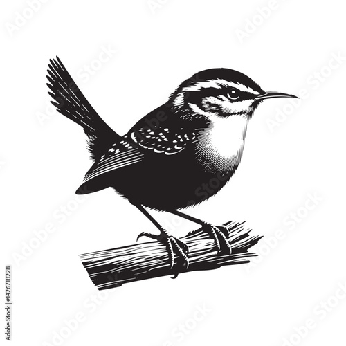 Carolina wren Vector Silhouette - Carolina wren Minimal ART - Illustration of Carolina wren.