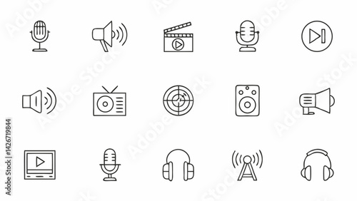 podcast set of web icons in line style  podcast ra.eps