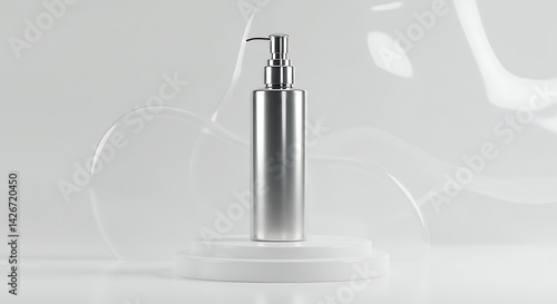 Wallpaper Mural Dispenser Bottle Mockup on White Pedestal with Abstract Background Torontodigital.ca