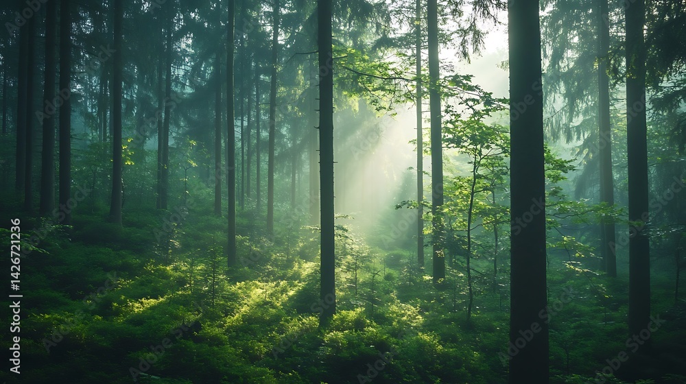 Sunbeams in Misty Forest. (2) Sunbeams in Misty Forest. (2)