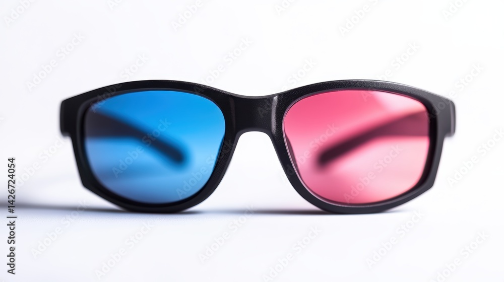 A pair of 3D glasses isolated on a pure white background, realistic lighting and shadow, ideal for cut-out and compositing A pair of 3D glasses isolated on a pure white background, realistic lighting and shadow, ideal for cut-out and compositing