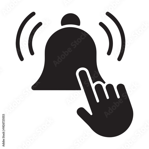 Bell Notification Icon with Hand Click  Alert Reminder Symbol,
