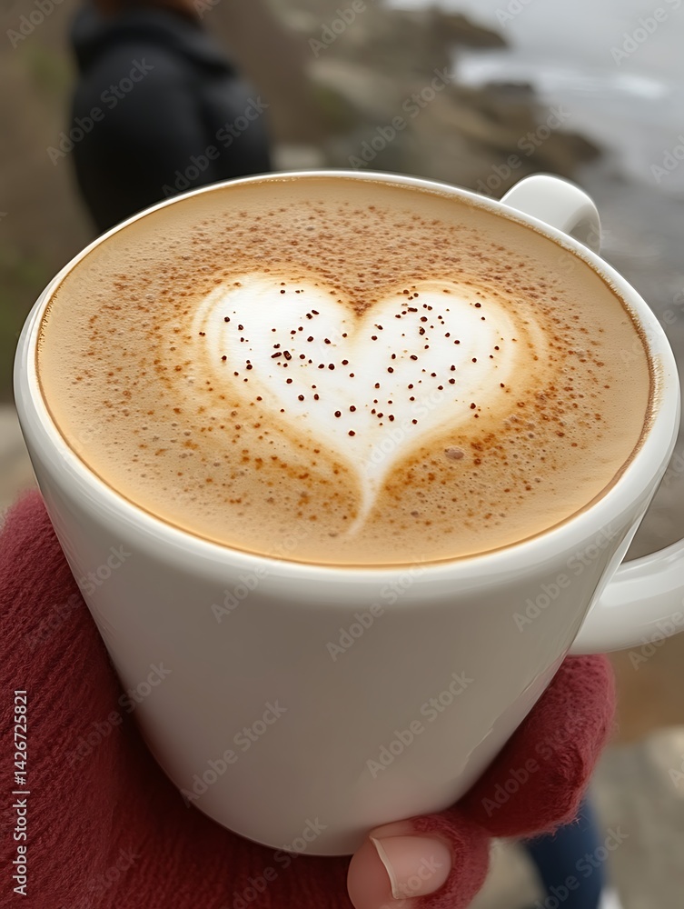 Obraz premium Latte with Heart Shape Art on the Beach