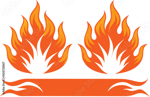 Fiery orange and red flames vector illustration design set for hot burning decoration