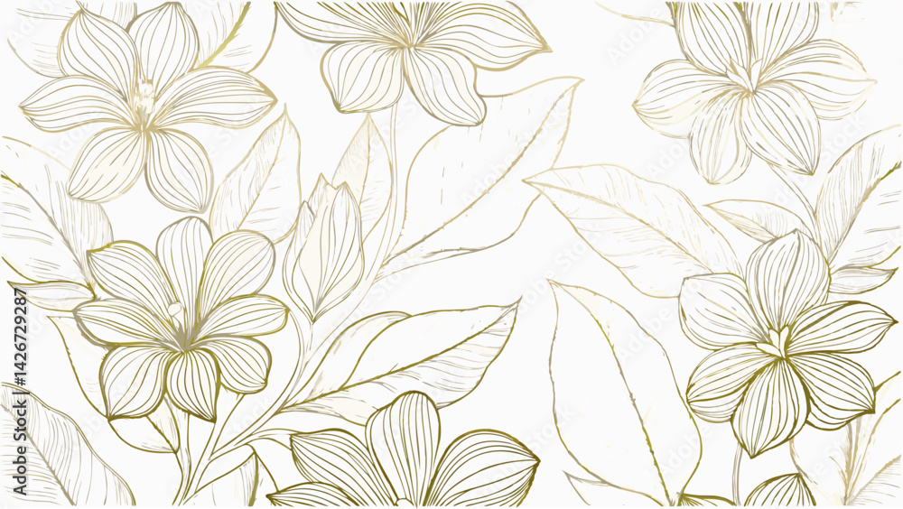 Fototapeta premium vector art deco floral pattern gold on white flow.eps