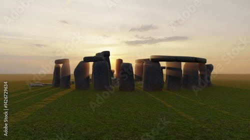 Sunset at the Stonehenge, United Kingdom. Digital render.
Prehistoric megalithic monument Stonehenge. Beautiful panorama of Stonehenge early morning. Sunrise glow seen on the historical landmark.