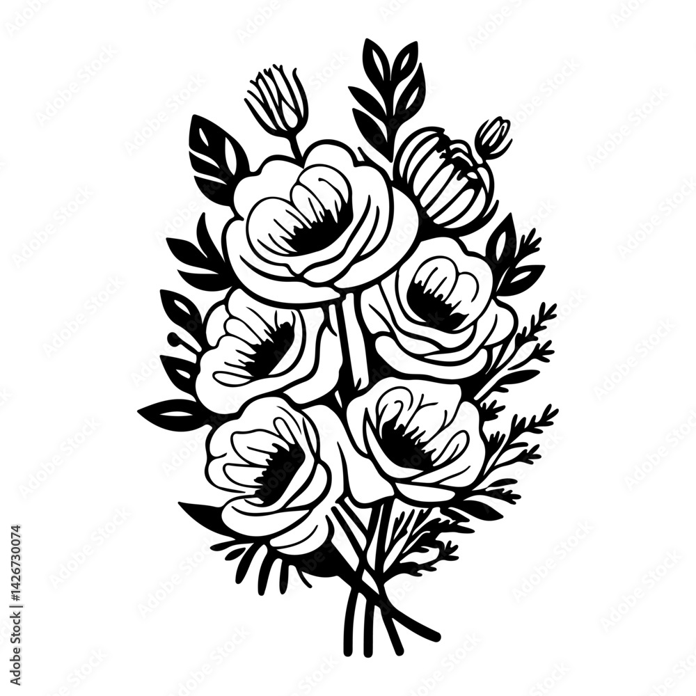 Fototapeta premium Monochrome Floral Bouquet Elegant Artistic Design
