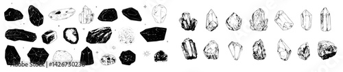 Various crystal and stone icon vector illustrations for design and artistic applications